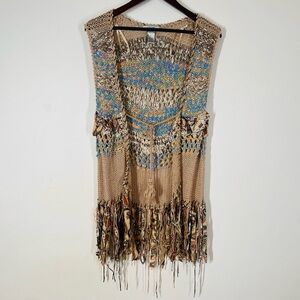 VINTAGE Y2K COLORFUL BOHO CROCHET FRINGE SWEATER VEST